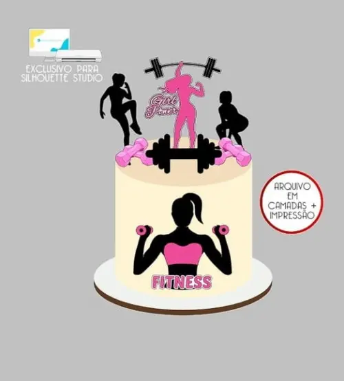 2096 - Arquivo Topo de Bolo Academia Fitness Mulher