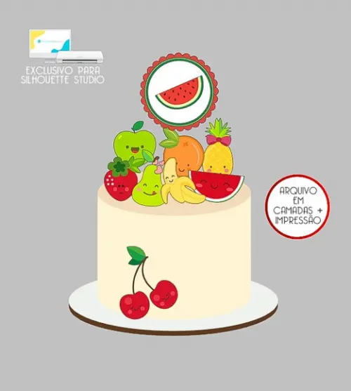 2099 - Arquivo Topo de Bolo Frutinhas Frutas