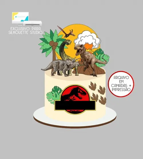 2098 - Arquivo Topo de Bolo Dinossauro Jurassic Park