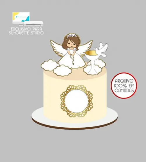 2108 - Arquivo Topo de Bolo Batizado Anjinha Menina