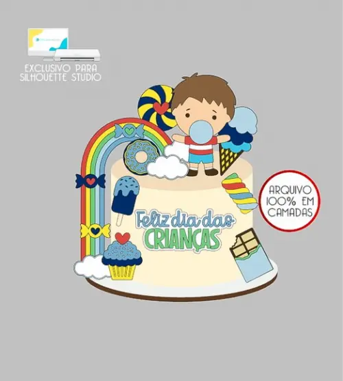 2105 - Arquivo Topo de Bolo Dia das Crianças Doces Sorvetes