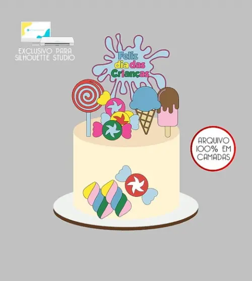 2131 - Arquivo Topo de Bolo Dia das Crianças Doces Sorvetes