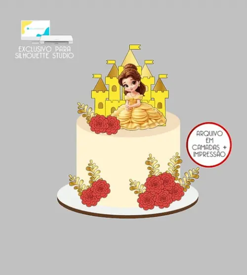 2125 - Arquivo Topo de Bolo Princesa Bela Castelo