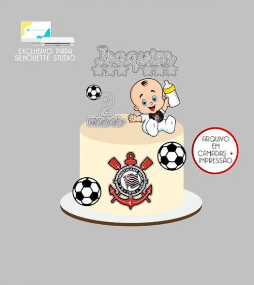 2141 - Arquivo Topo de Bolo Menino Baby Futebol Corinthians