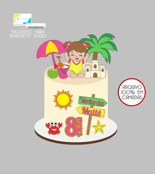 215 - Arquivo Topo de Bolo Praia Verão Menina
