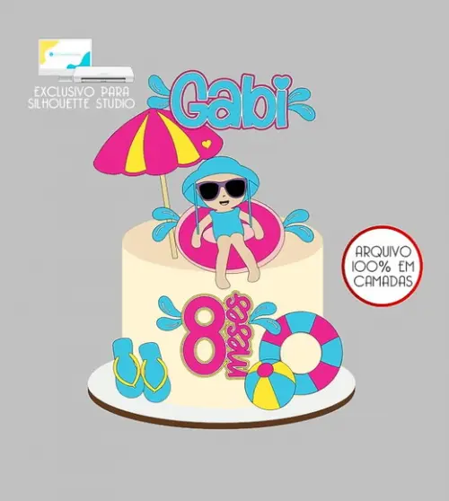 216 - Arquivo Topo de Bolo Praia Verão Menina