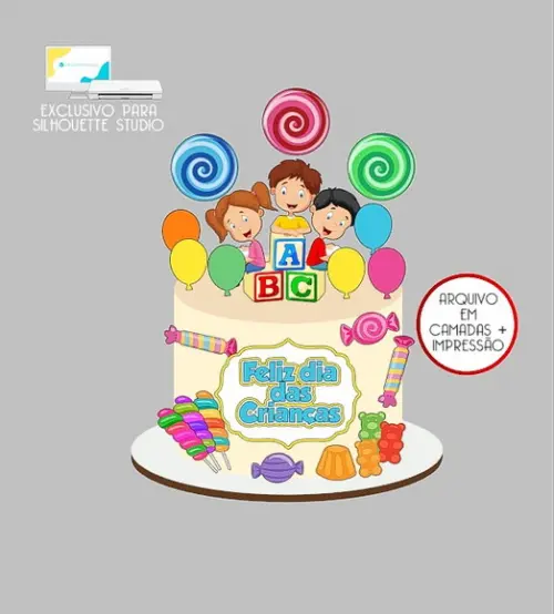 2169 - Arquivo Topo de Bolo Dia das Crianças Doces Pirulitos