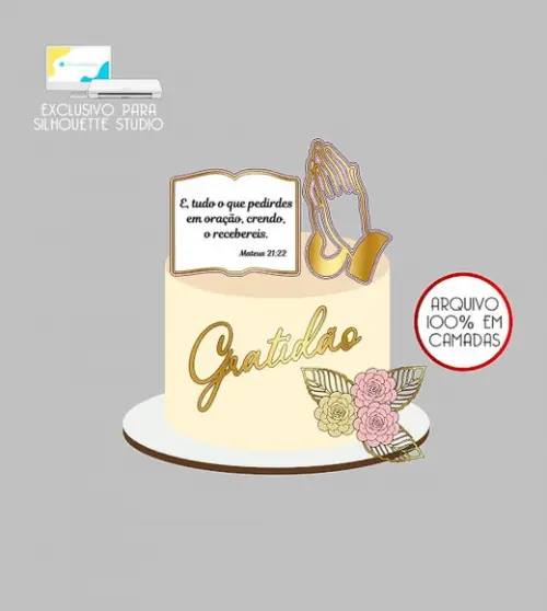 2168 - Arquivo Topo de Bolo Evangélico Bíblia Gratidão