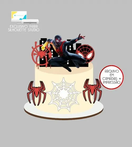 2188 - Arquivo Topo de Bolo Homem Aranha Miles Morales