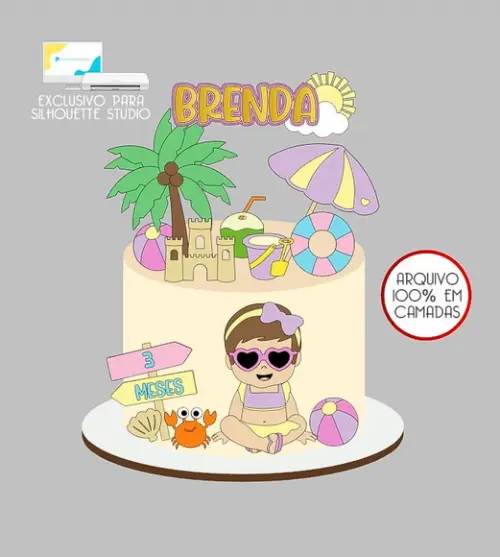 219 - Arquivo Topo de Bolo Praia Verão Menina