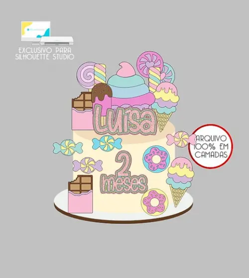 2208 - Arquivo Topo de Bolo Doces Sorvete Pirulito