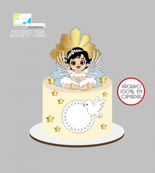 2209 - Arquivo Topo de Bolo Batizado Anjinha Menina