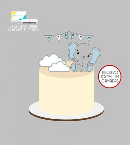 2212 - Arquivo Topo de Bolo Elefante Elefantinho