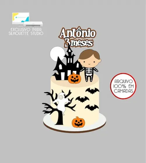 2246 - Arquivo Topo de Bolo Halloween Menino Esqueleto