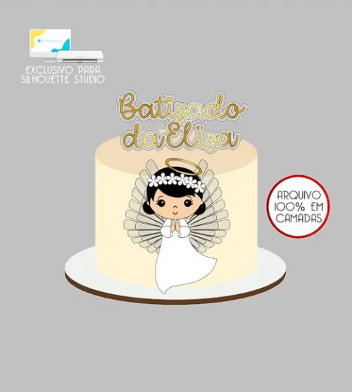 2244 - Arquivo Topo de Bolo Batizado Anjinha Menina