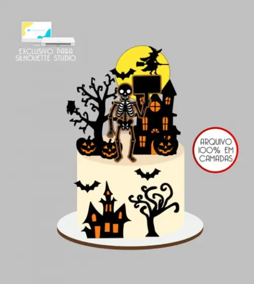 2264 - Arquivo Topo de Bolo Halloween Esqueleto Caveira