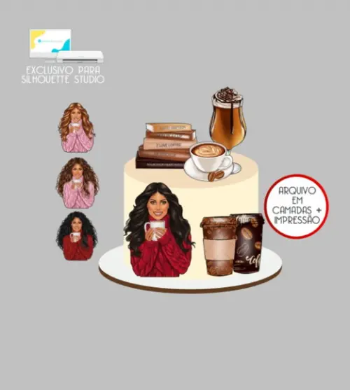 2263 - Arquivo Topo de Bolo Café Mulher Livros
