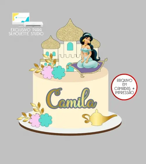 227 - Arquivo Topo de Bolo Princesa Jasmine