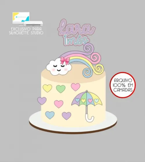 2277 - Arquivo Topo de Bolo Chuva de Bençãos Arco-íris