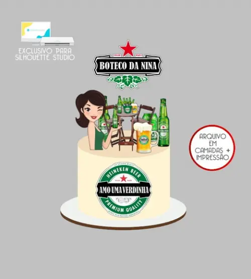 2291 - Arquivo Topo de Bolo Boteco Cerveja Heineken Mulher