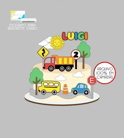 2289 - Arquivo Topo de Bolo Carrinhos Carro Caminhão