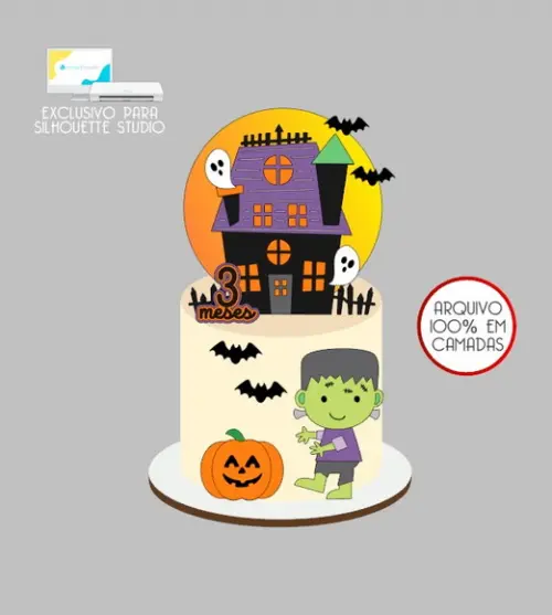 2295 - Arquivo Topo de Bolo Halloween Frankenstein