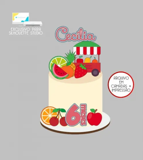 2304 - Arquivo Topo de Bolo Frutinhas Frutas