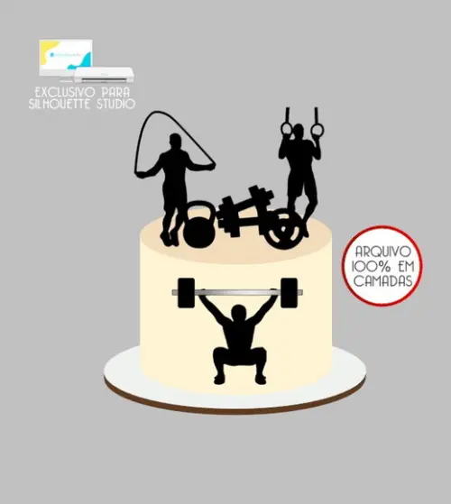 2313 - Arquivo Topo de Bolo Academia Fitness Homem