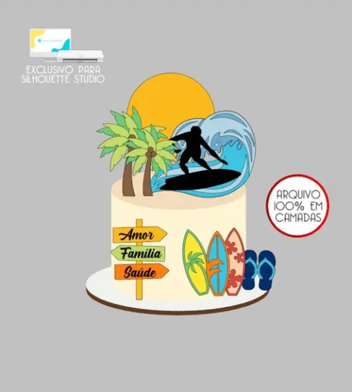 2315 - Arquivo Topo de Bolo Praia Surf