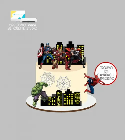2348 - Arquivo Topo de Bolo Vingadores Super Heróis