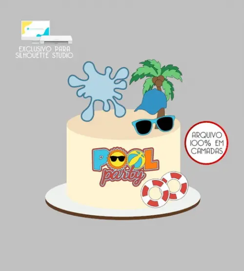 2355 - Arquivo Topo de Bolo Praia Pool Party