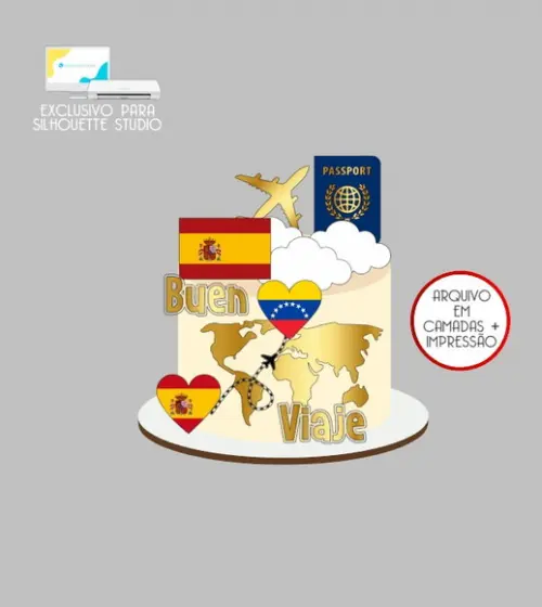 2366 - Arquivo Topo de Bolo Viagem Espanha Venezuela