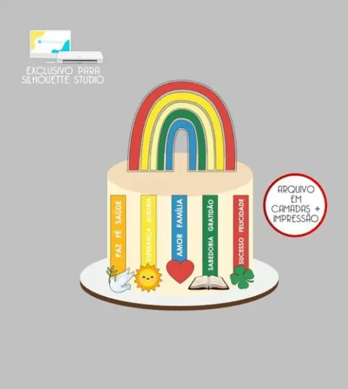 2363 - Arquivo Topo de Bolo Chuva de Benção Arco-íris