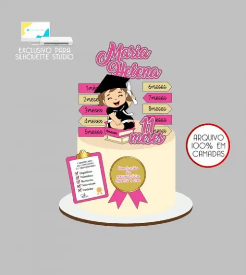 2374 - Arquivo Topo de Bolo Formatura Mesversario Menina