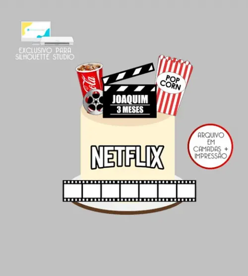 2386 - Arquivo Topo de Bolo Netflix Cinema Pipoca