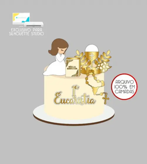 2399 - Arquivo Topo de Bolo Primeira Eucaristia Menina