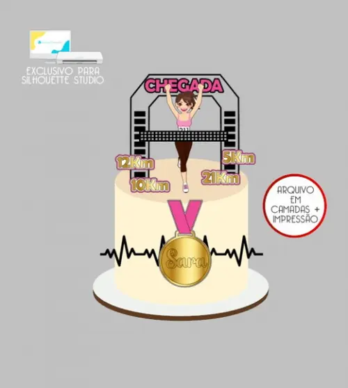 2404 - Arquivo Topo de Bolo Corrida Maratona Mulher