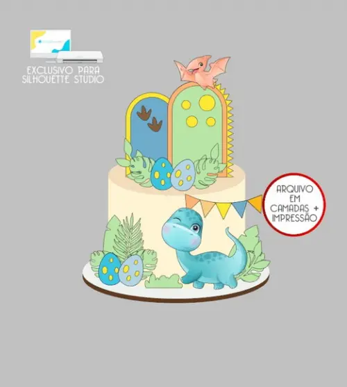 2402 - Arquivo Topo de Bolo Dinossauro Baby