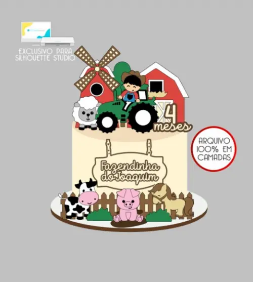 2450 - Arquivo Topo de Bolo Fazendinha Menino