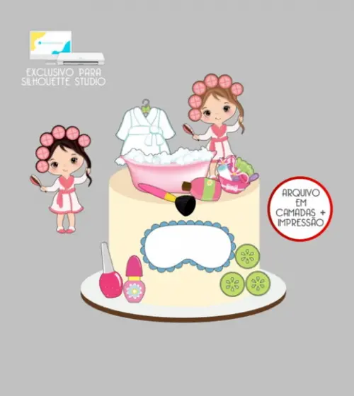 2457 - Arquivo Topo de Bolo Spa Banho Menina