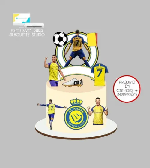 2467 - Arquivo Topo de Bolo Futebol Cr7 Al-nassr