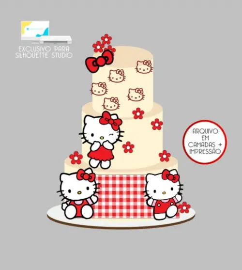 2479 - Arquivo Topo de Bolo Hello Kitty Vermelha