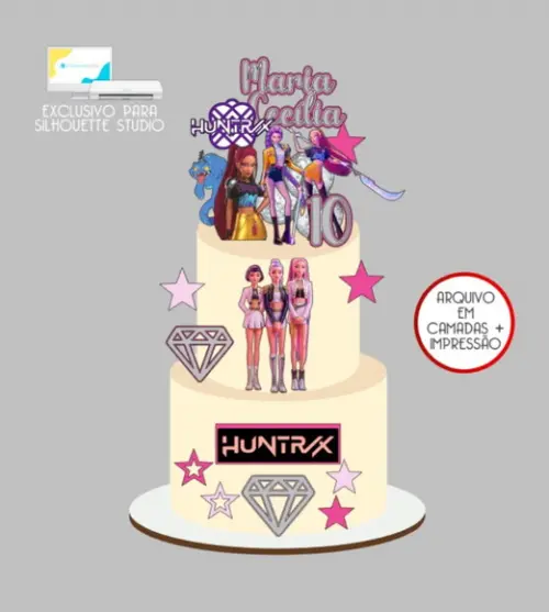 2482 - Arquivo Topo de Bolo Guerreiras do Kpop Demon Hunters