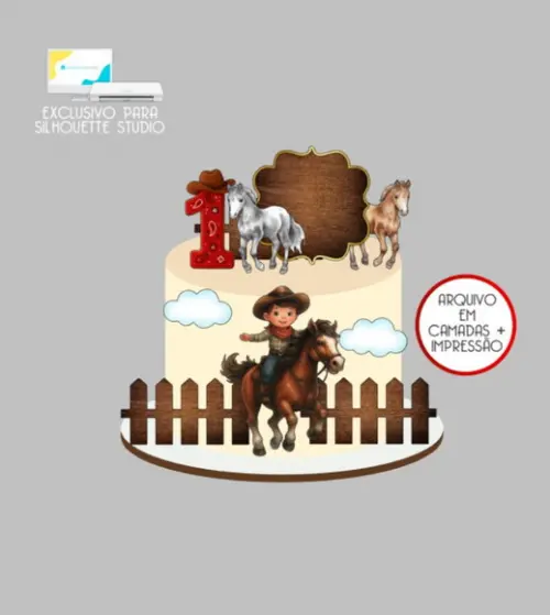 2488 - Arquivo Topo de Bolo Menino Cavalo Fazenda