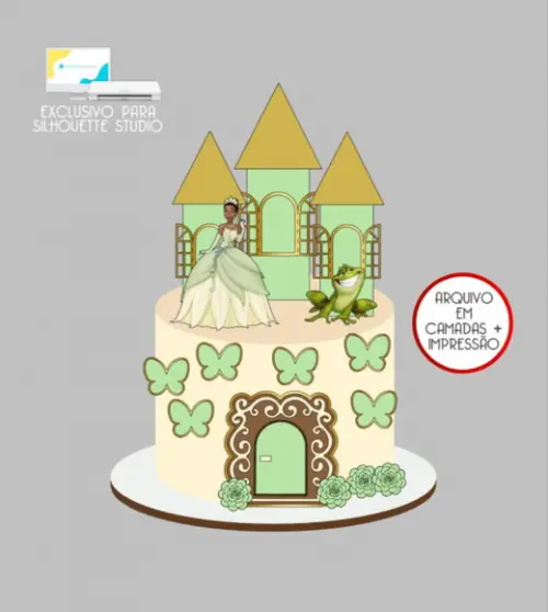 2485 - Arquivo Topo de Bolo Princesa Tiana Castelos 3d