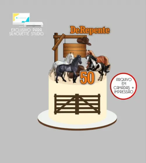 2493 - Arquivo Topo de Bolo Cavalos Fazenda