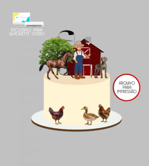 2502 - Arquivo Topo de Bolo Fazendeiro Animais Fazenda