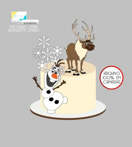 2504 - Arquivo Topo de Bolo Olaf e Sven