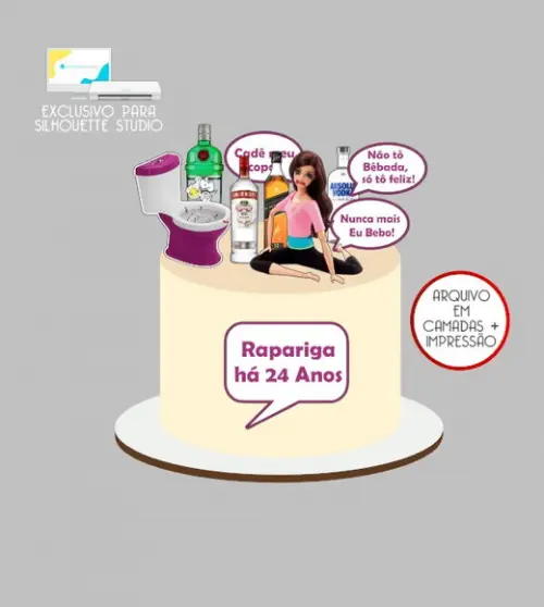 2507 - Arquivo Topo de Bolo Barbie Bêbada