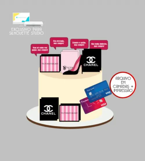 2509 - Arquivo Topo de Bolo Compras Roupas Sapato